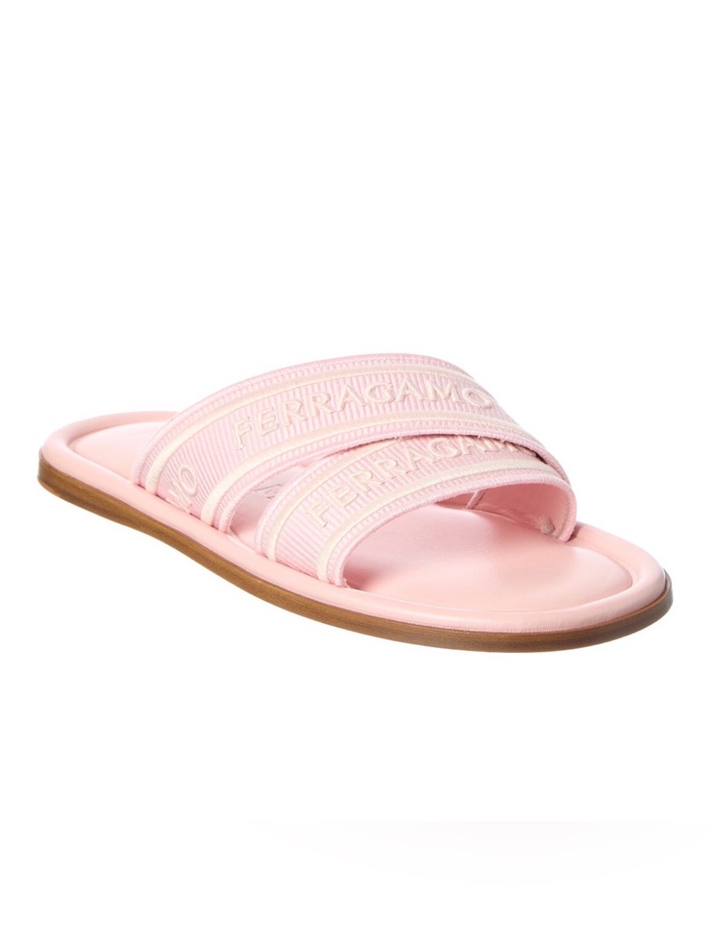 Salvatore Ferragamo Laurene Light Pink and White leather Logo Sandals